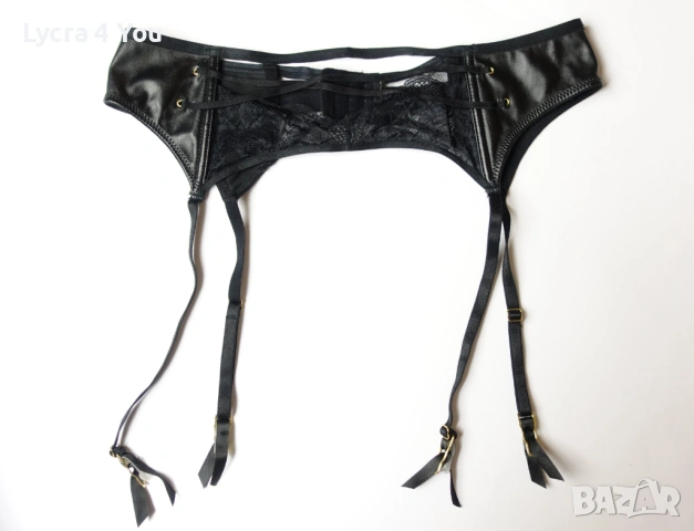 L луксозен черен колан с жартиери с кожа и дантела