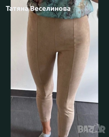 Велурен бежов клин панталон, снимка 3 - Клинове - 53279729