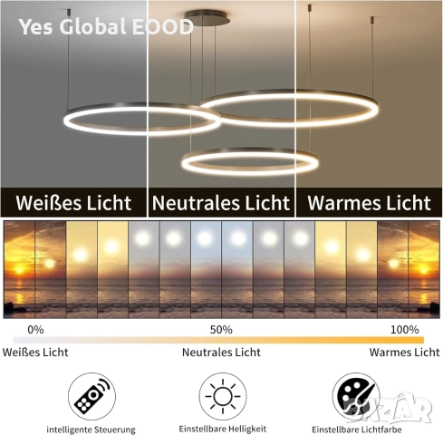 Mikeru черен LED полилей 40/60/80см димируем с функция памет, снимка 5 - Лед осветление - 51996118