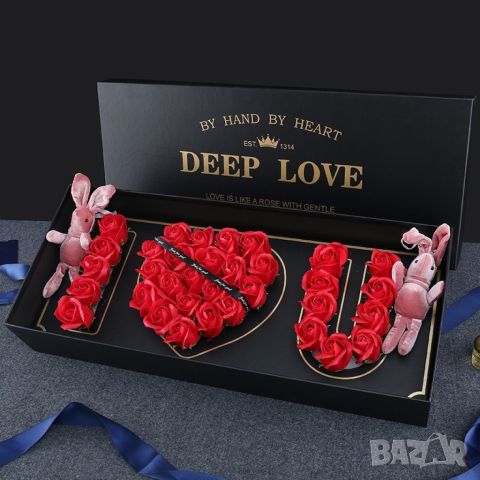 Подаръчна кутия с червени рози с надпис I LOVE YOU - LOVE BUKET RED, снимка 2 - Романтични подаръци - 45702804