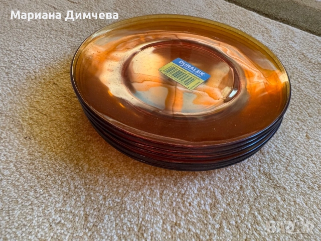 Комплект 6 броя чинии Duralex – кехлибарен цвят – чисто нови