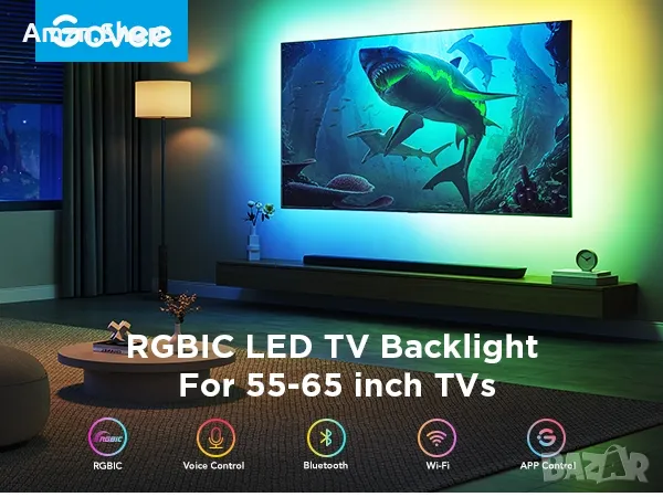 Govee H6168 TV LED Backlight RGBIC задна светлина за телевизор 55-65 инча, снимка 3 - Телевизори - 47123663