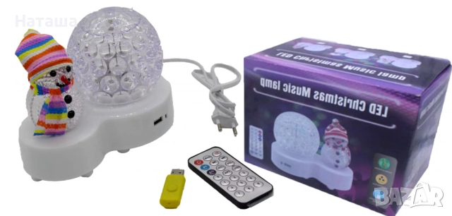 Коледна LED лампа сфера с коледна фигура на Снежен човек и многоцветна светлина, снимка 4 - Декорация за дома - 52860843