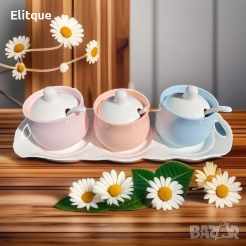 Комплект 3 броя бурканчета и поднос, снимка 3 - Други - 52894792