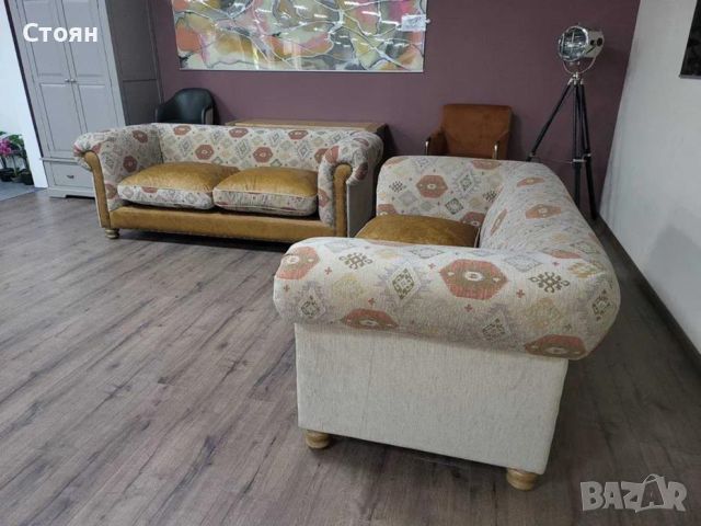Комплект дивани тройка и двойка от плат и кожа тип Честърфийлд, снимка 10 - Дивани и мека мебел - 46474621