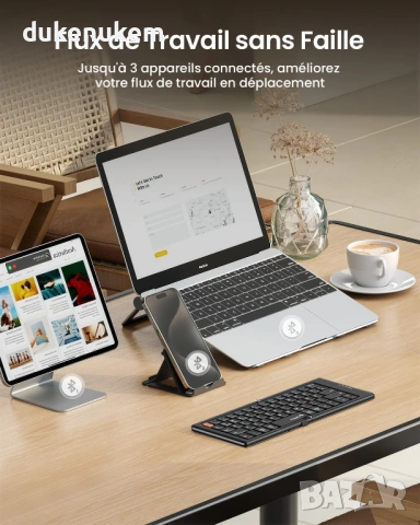 Сгъваема Bluetooth клавиатура AZERTY, Френска подредба, снимка 5 - Клавиатури и мишки - 53123993