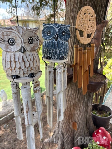 Вятърен звънец от дърво и бамбук Бухалче