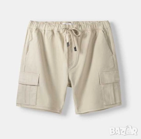 Мъжки карго бермуди Bershka, 78% памук, 20% полиестер, Бежови, L