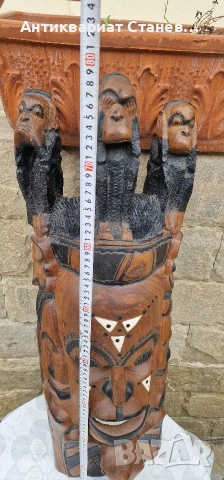 Тежка и масивна маска дялана от цяло дърво, снимка 5 - Декорация за дома - 53341249