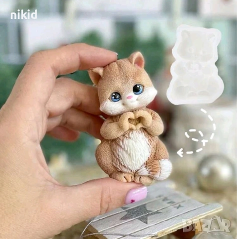 Коте котенце котка със сърце с лапи силиконов молд форма фондан шоколад гипс смола декор