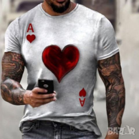 Мъжка тениска с къс ръкав,геометричен 3D принт с дизайн на Асо Пика, снимка 14 - Тениски - 46365635