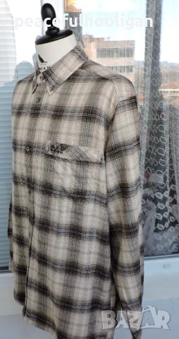 Jack Wolfskin Men`s Beige/Black Long Sleeve Checked Shirt -мъжка  риза за спорт и туризъм размер XL , снимка 8 - Ризи - 45264813