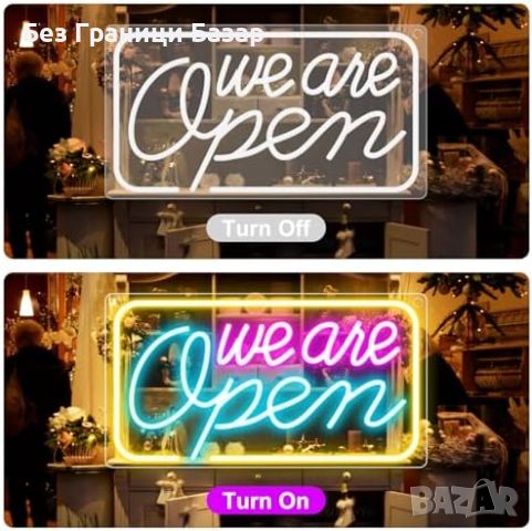 Нов цветен LED неон надпис We Are Open Ярка Табела Отворено за бизнес, снимка 3 - Лед осветление - 46521654