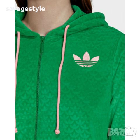 ADIDAS Originals Adicolor Heritage Now Velour Zip Hoodie Green, снимка 4 - Спортни дрехи, екипи - 46668512