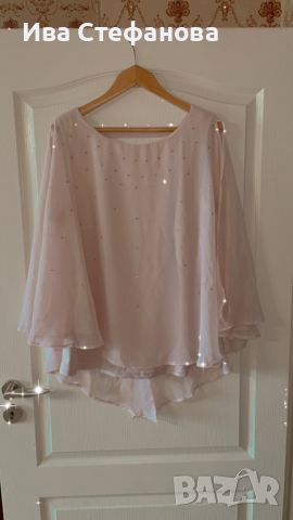 Нова нежна розова блуза туника тип перелина  с камъни цирконий , снимка 4 - Корсети, бюстиета, топове - 45682643