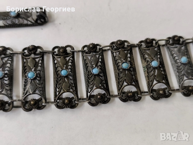 Възрожденска сребърна гривна филигран 0.800, снимка 3 - Гривни - 52494503