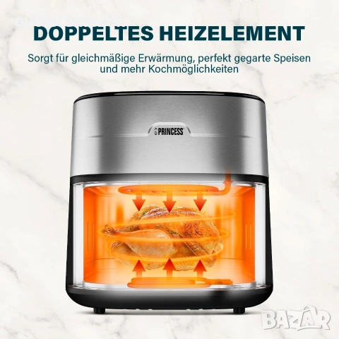 Фритюрник с горещ въздух Princess Dual Heat - 8 л XXL - Двоен нагревател, снимка 2 - Фритюрници - 53274693
