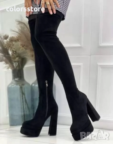 Чизми на ток - черен велур - VSB1