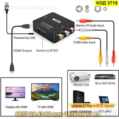 Аудио и видео конвертор AV към HDMI - КОД 3718, снимка 7 - Друга електроника - 45355089