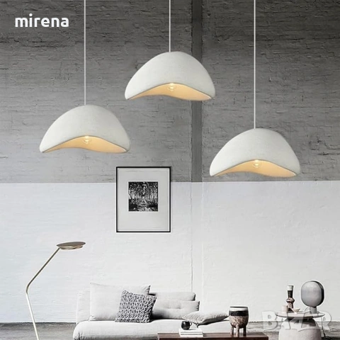 Бял модерен полилей висяща облак 3 каменен скандинавски Wabi-sabi, снимка 8 - Лампи за таван - 51556224