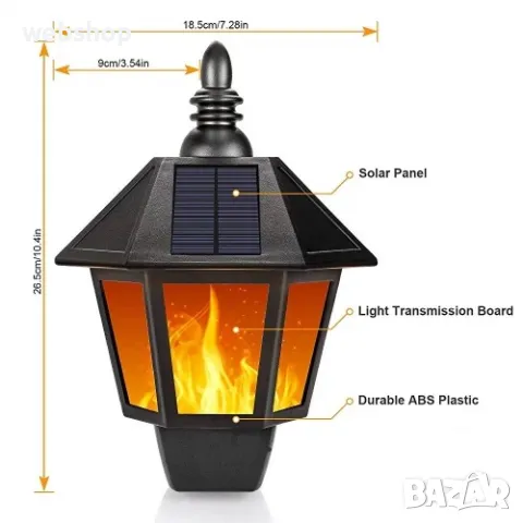 Соларен градински фенер за стена - декоративен огън, снимка 7 - Соларни лампи - 47490589