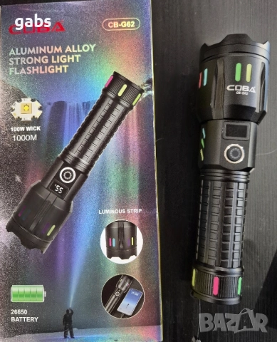 Мощен алуминиев LED фенер 1000m, COBA CB-G62, снимка 10 - Екипировка - 51720691