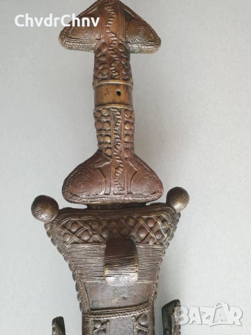 Голям бронзов кинжал-кама с кания/стар африкански ритуален нож 46см, снимка 6 - Антикварни и старинни предмети - 50352286