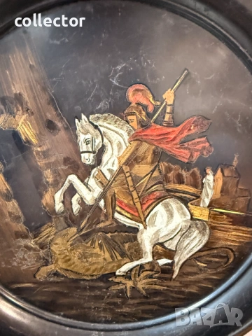 Гравирана месингова чиния -  Свети Георги Победоносец №7832, снимка 2 - Антикварни и старинни предмети - 53072506