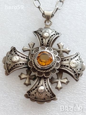 Прекрасен сребърен филигранен малтийски кръст-ръчна работа, снимка 4 - Колиета, медальони, синджири - 45762834