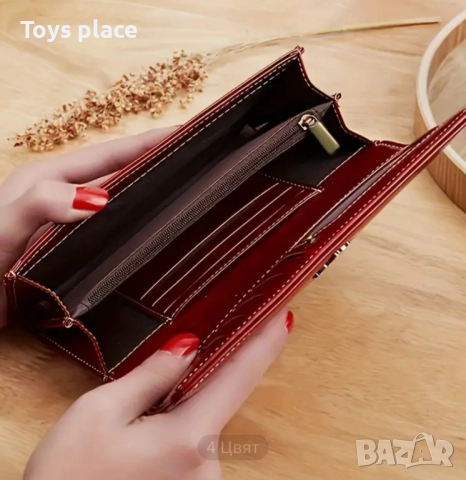 Голям кожен червен портфейл , снимка 3 - Портфейли, портмонета - 51813267