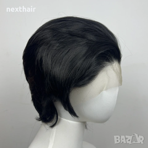 Къса черна перука с дантела 13x4 - скосен боб, естествен ефект, снимка 5 - Аксесоари за коса - 53830848