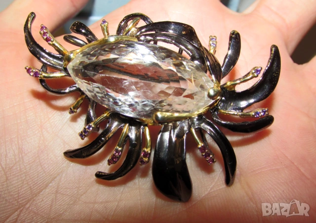 925 сребърна брошка с 45 каратов планински кристал, подходяща за подарък 