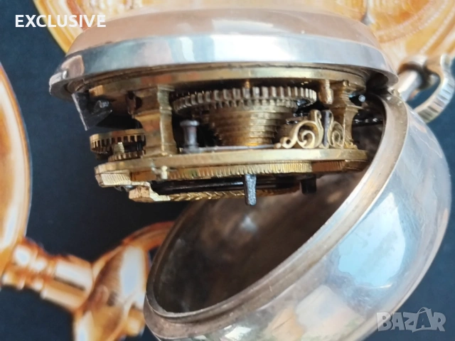 J. Miller. Сребърен джобен часовник  1760г, снимка 12 - Джобни - 53829108