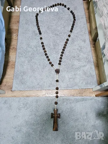 Старинна дървена ръчно правена броеница с кръст 160см., снимка 4 - Антикварни и старинни предмети - 50019602