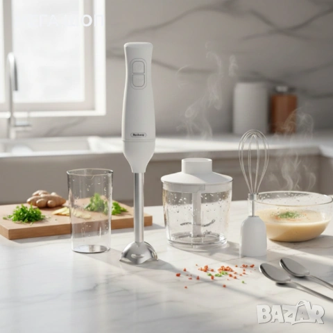 Ръчен пасатор 3 в 1 Rosberg R51112OSC, 350W, Метален накрайник, купа 0.7л., Приставка за разбиване, снимка 3 - Чопъри и пасатори - 53879533