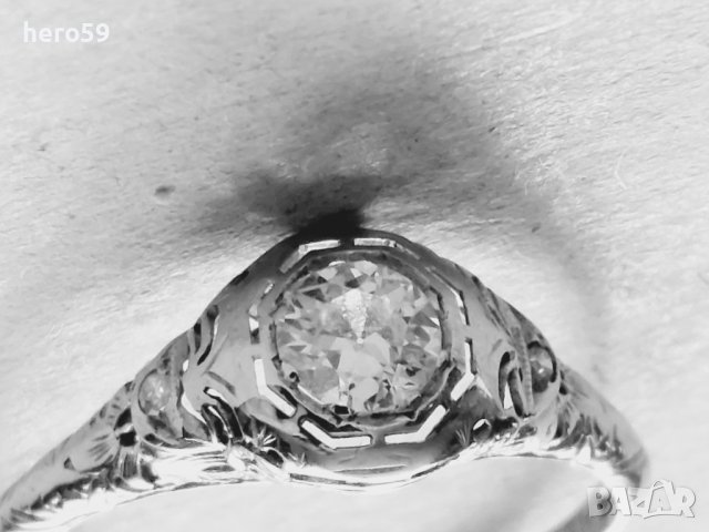 Златен пръстен 18к с Брилянт 0.8 карата(артдеко), снимка 16 - Пръстени - 44958165