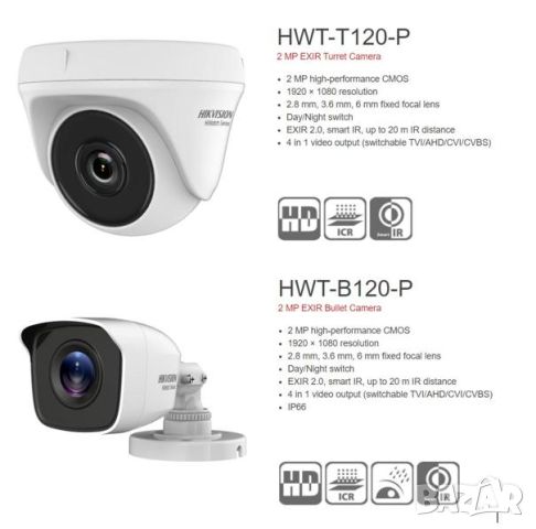 4в1 960H CVBS HD-TVI HD-AHD HD-CVI Водоустойчиви Камери Hikvision HWT-B120-P HWT-T120-P 2MP EXIR 2.0, снимка 1 - HD камери - 45172537