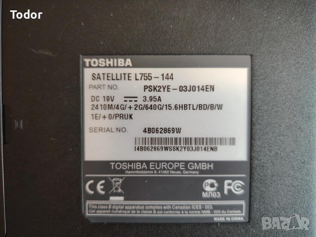 Toshiba Satellite L755-144, снимка 5 - Лаптопи за игри - 53870076
