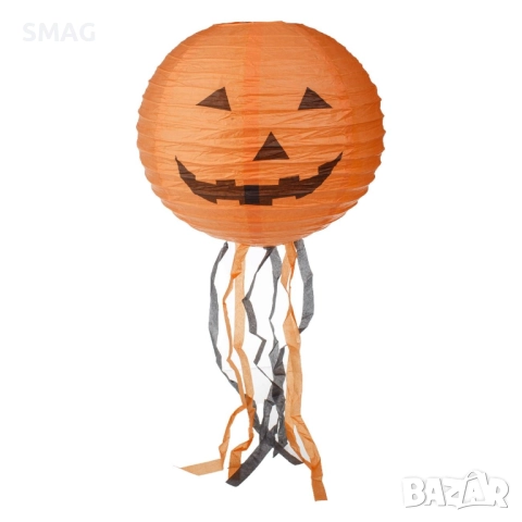 Halloween / Хелоуин хартиена тиква с ресни и LED – Ø30см_1256334, снимка 2 - Декорация за дома - 52021095
