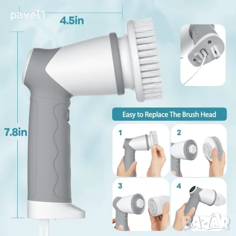 НОВА безжична зареждаема електрическа четка за почистване на баня, кухня, килими и др. 2 приставки, снимка 1 - Мопове, кофи, четки и метли - 48070979