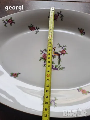 голямо елипсовидно порцеланово плато с цветя и райски птици  Limoges 8/5, снимка 6 - Сервизи - 49939077