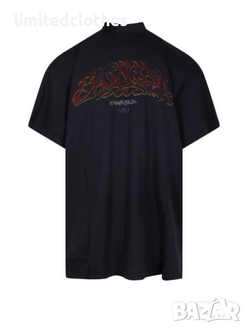 BALENCIAGA Black Offshore Heavy Metal Logo Print Oversized Мъжка / Дамска Тениска M (XL) и XL (XXL), снимка 2 - Тениски - 46533044