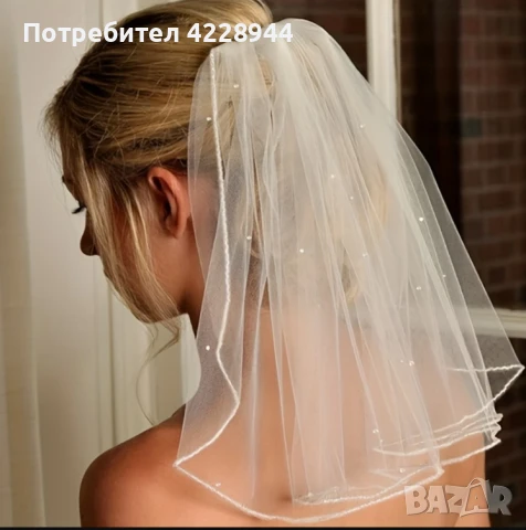 Къс булчински воал с перли за сватба или моминско парти 42х50 см було, снимка 2 - Сватбени аксесоари - 50778221