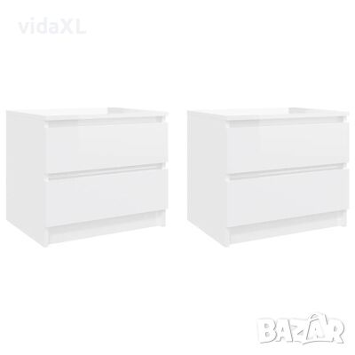 vidaXL Нощно шкафче, 2 бр, бял гланц, 50x39x43,5 см, ПДЧ(SKU:806206