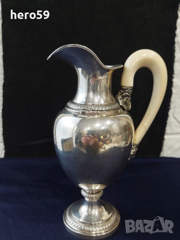 Сребърна кана с дръжка от слонова кост, сребро 800,вместимост 500мл.сребърна чаша