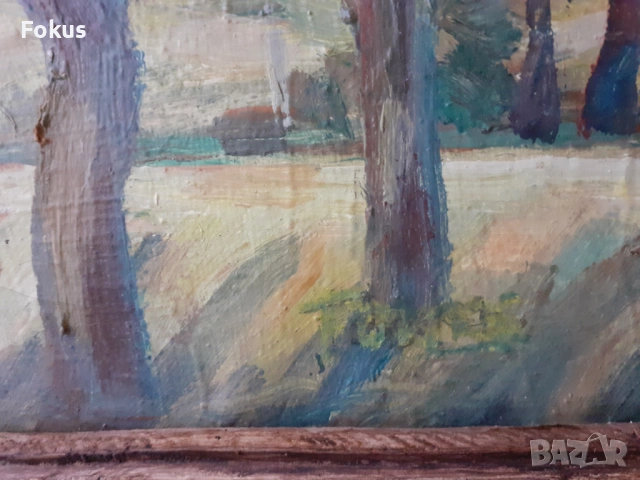 Голяма майсторска картина масло платно подпис дървена рамка, снимка 3 - Антикварни и старинни предмети - 53423077