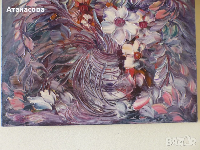 Авторска картина Натюрморт "Ваза с цветя" масло платно, снимка 5 - Картини - 53831427