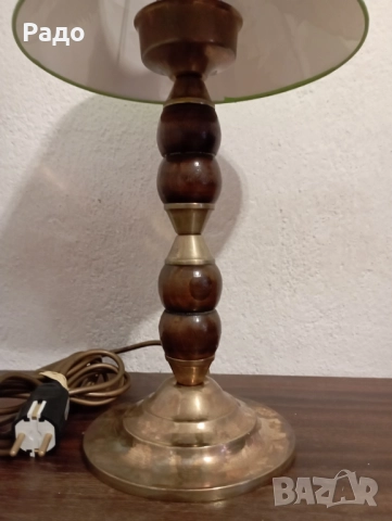 Старинна красива лампа с зелен абажур, снимка 2 - Настолни лампи - 52221723
