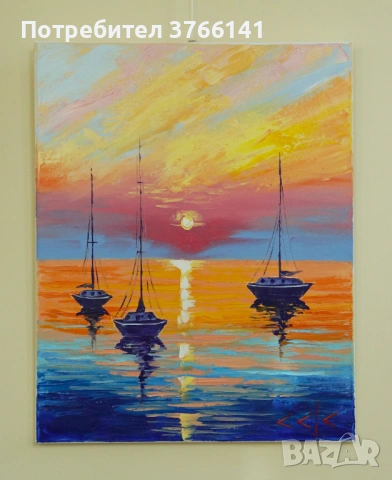 "Морска хармония" Картина 50х40см, Маслена живопис с шпакла, снимка 2 - Картини - 53824761