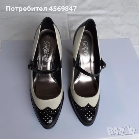 Дамски обувки с висок ток в черно и млечно бяло., снимка 1